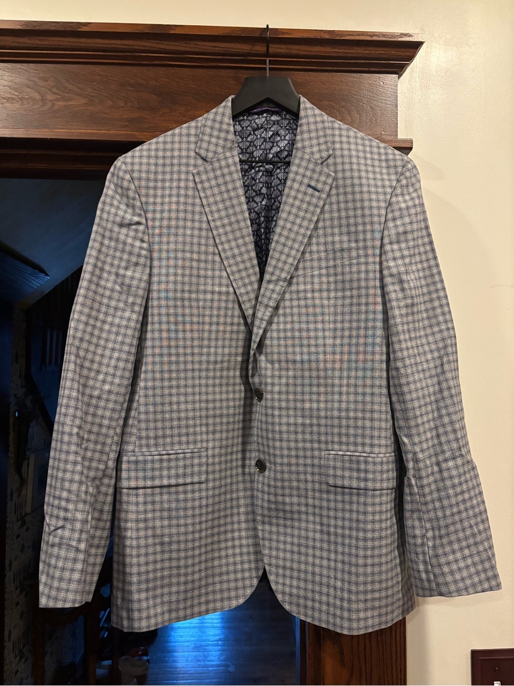 Ted Baker Men's Light Gray Check Blazer - Classic Tailored Jacket
